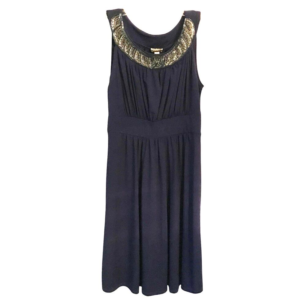 Haani Medium Dress Womens Sleeveless Dark Royal Blue Variegated Gray Beading
